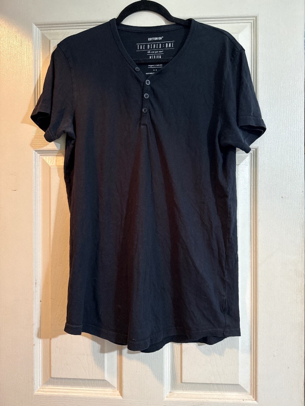 Cotton: on The other: one the other Henley black t-shirt